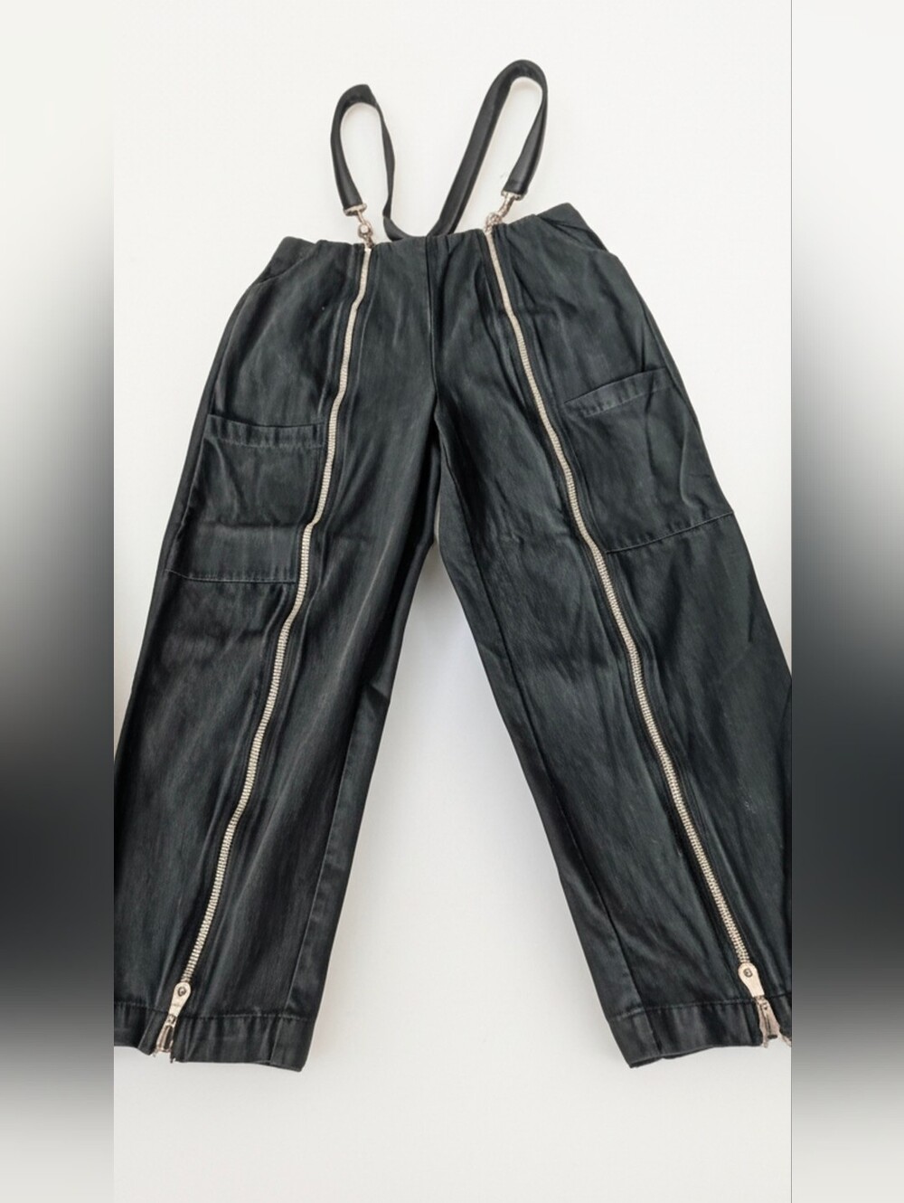 Avant-garde Black Denim Flight Pants With Suspenders Size M